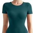 SUUKSESS Women Crew Neck Short Sleeve Thong Bodysuit Shirts Basic Top (Small, 01 Peacock Blue)