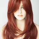 Long Layered Shoulder Length Copper brown wig Synthetic Hair Fiber Multicolor Wigs for White Women