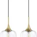 2 Pack 1 Light Hanging Indoor Kitchen Island Pendant Ceiling Light 8.2" Clear Glass Shade Fixture,Brushed Bronze Finish Modern Farmhouse Dinning Over Sink