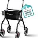 Helavo Lightweight Foldable Narrow Walker for Small Spaces  23.6" Wide, Indoor Walker for Seniors with Tray, Adjustable Height, 8" Wheels, Easy Braking, Ideal for Tight Spaces (Black)