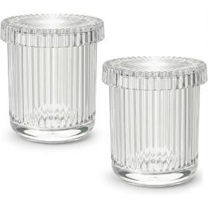 2 Pack Glass Qtip Holder Dispenser - Bathroom Organizers and Storage, Clear Apothecary Jars Set, Bathroom Essentials Accessories Decor, Vanity Makeup Storage Organizer (Clear)