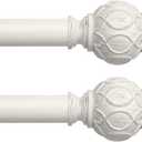 Wolistsa 2 Pack Antique White Curtain Rods for Windows 30 to 56 Inch, Adjustable Vintage Decorative 1 Inch Heavy Duty Curtain Rod, Rustic Farmhouse Drapery Pole with Boho Netted Texture Flower Finials