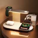 GUSGU 3 in 1 Charging Station with Three-Level Night Light, 15W Max Fast Charging, Wireless Charger for iPhone 15/14/13/12, iWatch S1-8/Ultra, AirPods(30W USB-C Charger Included), White