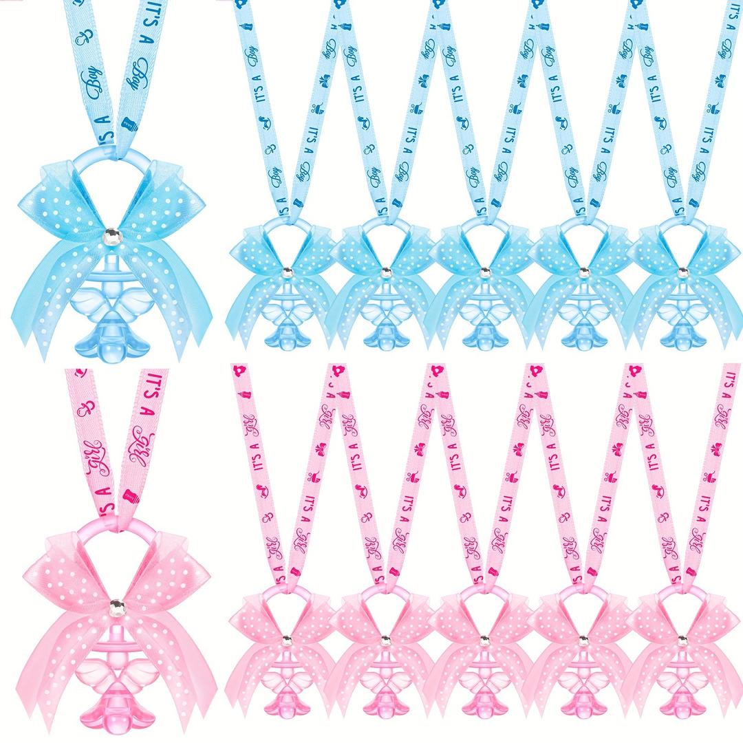 Tondiamo 60 Pcs Baby Shower Pacifier Necklace for Chupones Para Baby Shower Game Party Favor Acrylic Angel Pacifier Charm for Girl Boy Guest Gender Reveal Party Decoration Table Scatter(Pink and Blue)