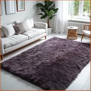 Eviva Purple-Gray Fluffy Shag Rug – 5x8 Soft Washable Plush Carpet for Bedroom & Living Room