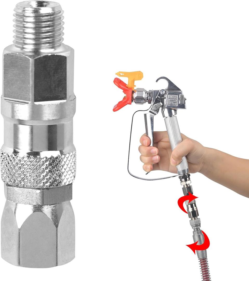2 x DUSICHIN Airless Spray Gun Swivel Joint 1/4-Inch 360 Degrees Rotate High Pressure Spray Gun Hose Stainless Steel Swivel Joint Connector Accessories for Graco Paint Sprayers Hose DUS0181