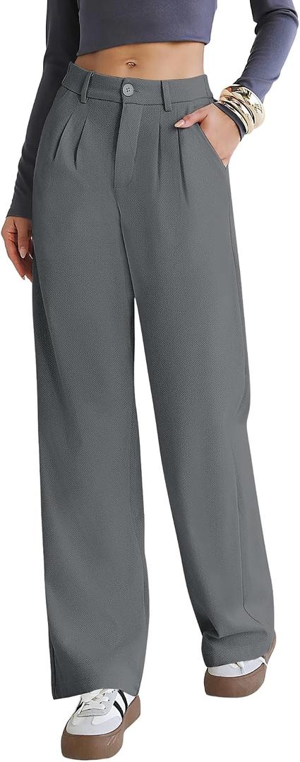 Kistore Womens Pants Wide Leg Thick Warm Pleated Work Slacks Fall Winter Business Casual Trousers for Women with Pocket M