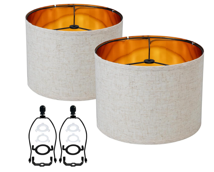 White Linen Decorative Large Lampshades Set Of 2 Fabric Shades,Drum 12 Inches For Table Lamp, Floor Lamp, Pendant Light,Floor Lamp,Farmhouse Lamp,Lamp Shade Harp Holder Included 