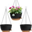 3 Pack 10 Hanging Flower Pots with Chains Self Watering Plastic Planters for Indoor Outdoor Plants, Sturdy Triangular Iron Chain Design for Garden PorchPlastic hanging flower pots (3, Black Brown)