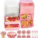 100 Pack Charcuterie Boxes with Clear Lids, 5.4 Inch To Go Paper Mini Food Containers, Disposable Dessert Sandwich Boxes +100 Toothpicks+100 Cupcake Liners for Cookies Donuts Muffins, Valentines Box