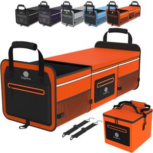 95L Car Trunk Organizer & Storage With 26L Ice Pack, Waterproof Foldable | Trunk Organizers for SUVs & Cars, Car Storage Organizer, Great Gift for Drivers (Orange-M004) (X-Large)