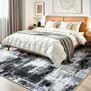 4x6 Area Rug, Modern Abstract Carpet for Bedroom, Soft Washable Rugs for Living Room, Non Slip Thin Low Pile Floor Carpets for Dorm Dining Room Entryway Office Decor, Black Gray