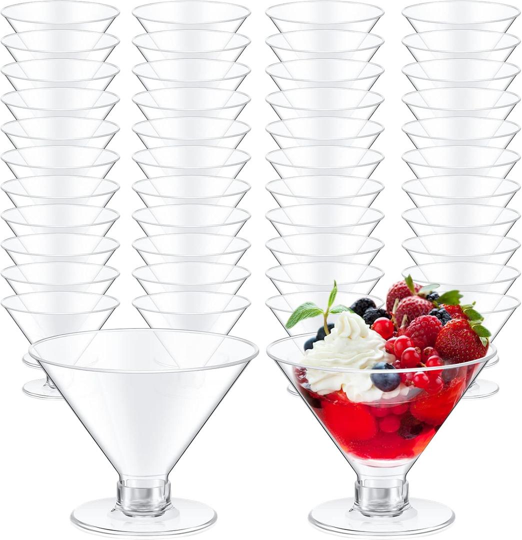 Yinkin 100 Pcs 5 oz Plastic Martini Glasses Disposable Clear Cocktail Dessert Parfait Glasses Unbreakable Mini Martini Cups for Wedding Party Bowl Wine Ice Cream (Stemless)