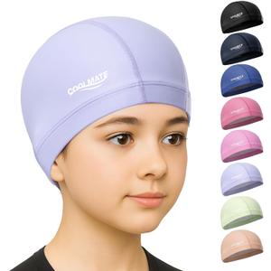 2 x COOLMATE Fabric Swim Cap for Women, Men & Kids Silicone Water Resistant Layer, Lightweight Cloth Cap for Pool & Lap Swimming Non-Slip Comfortable Fit, Gift for Swimmers (1 Pack)