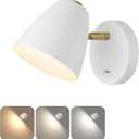 Modern Hardwired White LED Wall Sconces, 3 Color Changeable Indoor Sconce Wall Lighting, Small Wall Mounted Reading Light, 110V Hard Wired, No on/Off Switch & Cord
