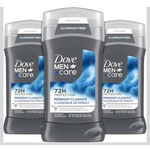 DOVE MEN + CARE Deodorant Stick for Men 3 Count Midnight Classico Aluminum Free 72-Hour Odor Protection Mens Deodorant with Essential Oils & 1/4 Moisturizing Cream 3 oz