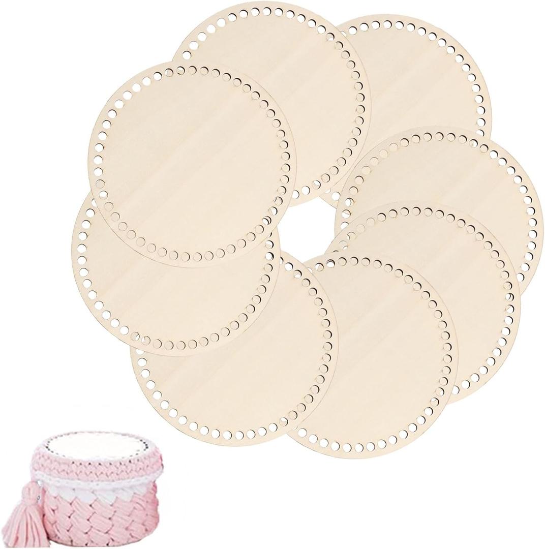 Round Crochet Basket Base 8pack: 6'' Wooden Basket Bottoms for Crochet Base - DIY Basket Weaving Supplies Craft Making for Babyshower Wedding Birthday
