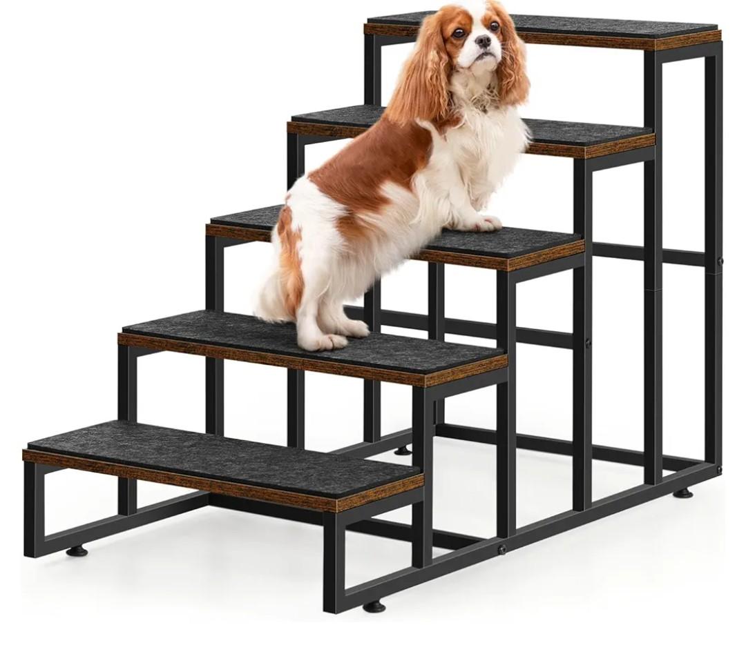 Pet Stairs for High Bed & Couch - 5 Steps Non-Slip Dog Stairs for Small Dogs & Older/Injured Pets, Brown