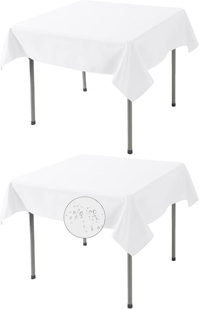 Fokitut 2 Pack Waterproof Square Tablecloth, 52x52 Inch, Stain Resistant and Wrinkle Polyester Table Cloth, Fabric Table Cover for Kitchen Dining, Wedding, Party, Holiday Dinner-White Fokitut 2 Pack Waterproof Square Tablecloth, 52x52 Inch, Stain Resistant and Wrinkle Polyester Table Cloth, Fabric Table Cover for Kitchen Dining, Wedding, Party, Holiday Dinner-White