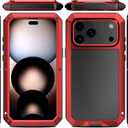 Marrkey Compatiable with iPhone 17 Pro Case,360 Full Body Protective Cover Heavy Duty Shockproof [Tough Armour] Aluminum Alloy Metal Case with Silicone Built-in Screen Protector - Red