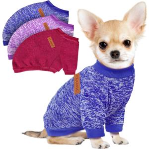 3 Pack Dog Sweaters for Small Dogs Girl Boy Winter Fleece Clothes Warm Soft Dog Sweatshirt Outfit for Dogs Cats Pet Apparel (XL (Back: 17.7", Chest: 22.8", 18-22 lbs), Purple+ Wine Red+Dark Blue)