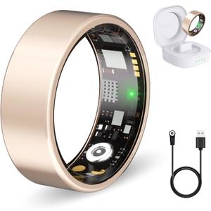 Nyweey Smart Ring for Women Men Health Ring with Heart Rate, Blood Oxygen,Blood Pressure, Sleep Tracker, Step Tracker, IP68 Waterproof Fitness Ring for iOS & Android,No Subscription Fee (Gold, 7#