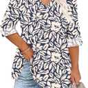 TFSDOD Plus Size Women Blouses 3/4 Sleeve Long Sleeve V Neck T Shirts Summer Business Casual 3XL
