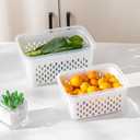 2 Pack Fruit Storage Containers for Fridge with Removable Colanders, Dishwasher & Microwave safe Produce Storage Containers with Lids Keep Fruits, Vegetables, Berry, Meat Fresh longer
