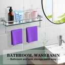 Bathroom Glass Shelf with Towel Rack Organizer Wall-Mounted Bathroom Storage SUS304 Stainless Steel Towel Bar/Track Wall-Mounted Tempered Glass Shelves (Chrome Polished, 20-inch), 20-inch with Railing