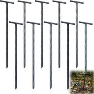 Pelopy 12 Pcs 24 Inch T-bar Trap Anchor Stakes, Heavy Duty, 3/8 Inch Steel | Rebar Ground Anchors, Sharp Point Tip, Strong Hold for Trapping, Landscaping, Camping, Tents, Fences, Sheds, Trampolines