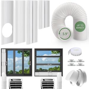 Portable Air Conditioner Window Vent Kit with 5.9" Diameter Exhaust Hose & Coupler Filter & Waterproof Rain CoverAdjustable AC Window Seal Kit for Horizontal/Vertical Window Max length 55 inches