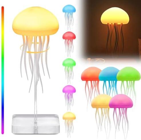 LED Jellyfish Lamp RGB Gradient Jelly Fish Light with Dancing Legs and Touch Sensor Rechargeable Cute Desk Lamp for Bedrooms, Living Room (Hanging + Base), 2 Pcs