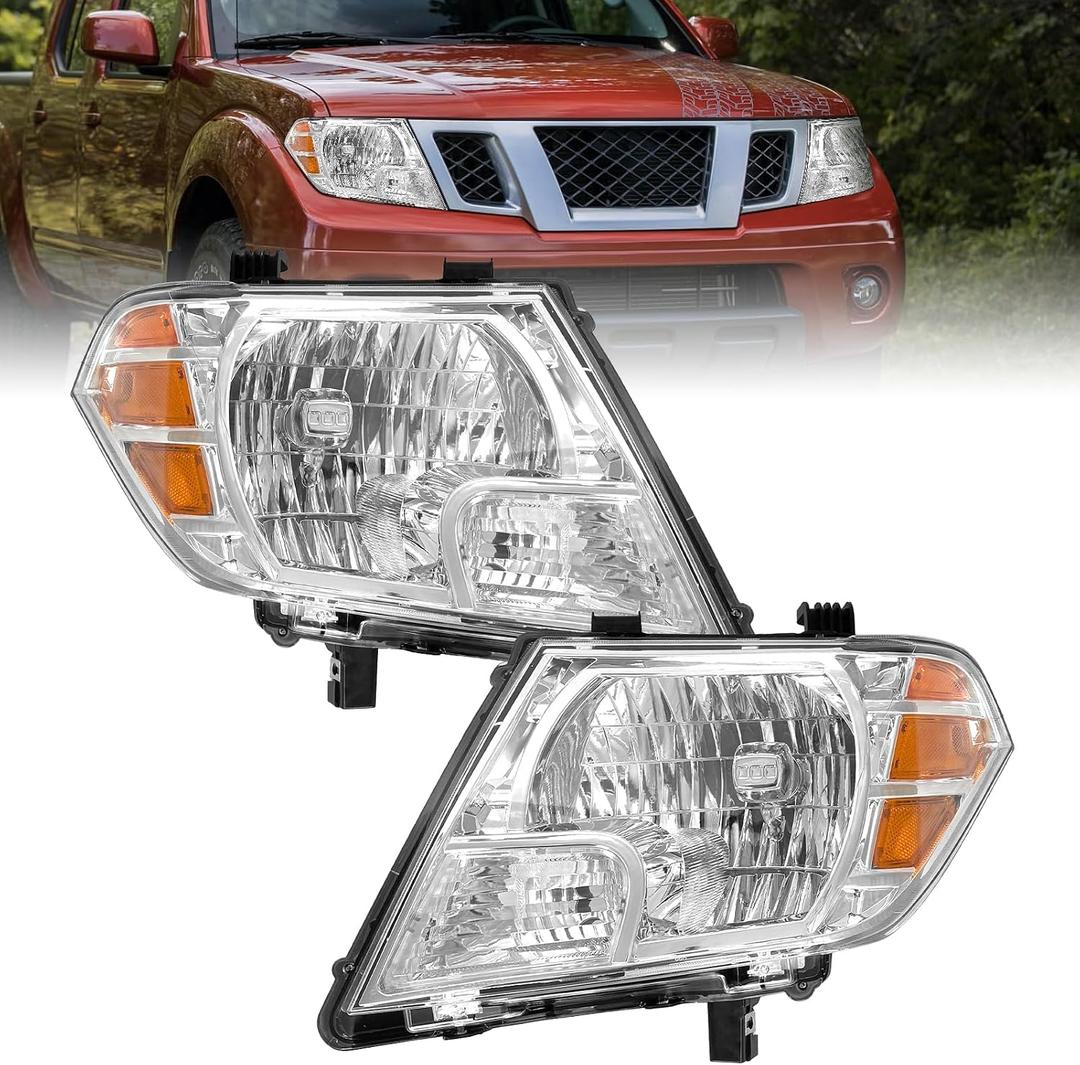 Headlight Compatible with Nissan Frontier 2009-2021 Headlamp Replace 26060-ZL40B 26010-ZL40B NI2502188 NI2503188 Driver and Passenger Side (Chrome)