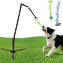 Outdoor Tug of War Dog Toy with Reinforced Tripod Base - Heavy Duty Iron 360 Interactive Tether Tug Toy for Backyard Solo Play - Adjustable Spring Pole Rope System for All Breeds