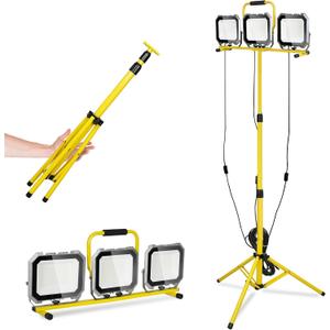 15000LM Work Lights with Stand, IP66 Waterproof 6000K LED Work Light with Foldable Tripod Stand, 3 Head Portable Work Light with Individual Switch for Indoor Outdoor Lighting