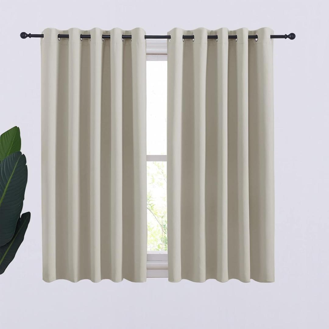 NICETOWN Thermal Insulated Natural Curtains Blackout Draperies, Window Treatment Solid Grommet Room Darkening Drape Panels for Bedroom (Set of 2, 70 by 54 inches Long)