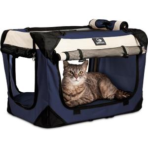 Cat & Dog Pet Carrier, Fits 2 Cats or Medium Dog Comfortably, Large, Navy
Soft-sided, Car Travel, Vet Visits, 4 Doors, Privacy Windows, Safety Leash, Seatbelt loops, Plush Bed, Locking Zippers, Folds