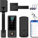 BEBASIA Fingerprint Door Lock for Front Door with Handle Set, App Control, Smart Keyless Entry Digital Electronic Keypad Touchscreen Deadbolt, Easy Install, Auto Lock, Black