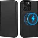 Wallet Case for iPhone 16 Pro 6.3", Genuine Leather Flip Folio Case Compatible with Magsafe, RFID Blocking Magnetic Card Holder Kickstand Cover Men Women for iPhone 16 Pro,Black