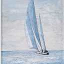 Yihui Arts Coastal Sailing Boat Canvas Wall Art - Blue and White Nautical Picture for Living Room, Bedroom, or Bathroom Decor with Vertical Seaside Artwork (24L" x 16W")