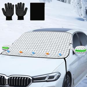 Windshield Snow Cover for Car, Heavy Duty Ice Shield with Magnetic Edges, Waterproof UV Block Sunshade for Winter Frost Protection, Fits Most Sedans SUVs Trucks, Easy Install and Remove