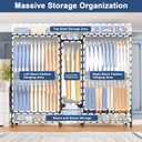 Ulif E12C Pro Heavy Duty Closet Organizer SystemFreestanding Clothing Rack, Adjustable Garment Rack 71" W x 16" D x 76.5" H Holds 960 lbs, Black Rack with Black Dustproof Cover