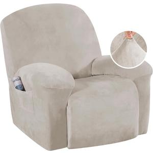 H.VERSAILTEX Stretch Recliner Covers with Pockets 1-Piece Recliner Chair Slipcovers Furniture Cover for Recliner Couch Cover Velvet Plush Anti-Slip Slipcover Highly Fitness(Recliner, Oatmeal)
