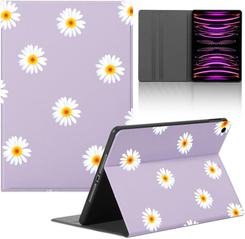 Cute Case for iPad Pro 12.9 Case 6th/5th/4th /3rd Generation 2022/2021/2020/2018 -Daisy Flower Purple Printed Pattern Funda Folio Cover Leather Cases for Boys Girls Women Men