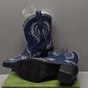 Western Boots for Women Metallic Embroidered Pointed Toe Cowgirl Boots Chunky Heel Pull-On Short Cowboy Boots Wide Calf Country Ankle Boots (Size 9)