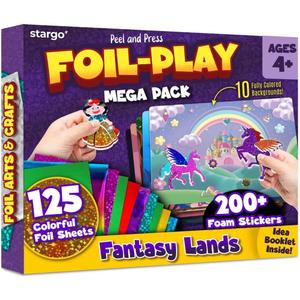 Foil Creative Art Kit for Kids, Fun Craft Set with Triple-Layer 3D Stickers & Foil Sheets  Creative Arts & Crafts for Birthday Party, Girls, Boys DIY Activity, Travel Toys, Gifts for Ages 4 5 6 7 8 9 (Jumbo 10 Pack - Fantasy Lands)