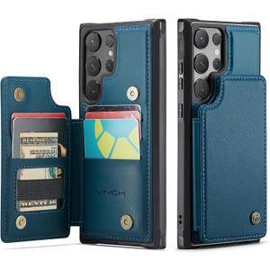 Vinich for Samsung Galaxy S24 Ultra Wallet Case with Card Holder, RFID Blocking Credit Slots Kickstand Shockproof Phone Cover Fit for Galaxy S24 Ultra 6.8" Blue