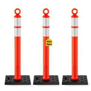 HiGiant 42 Inch Traffic Delineator Posts 3 Pack, Tall Traffic Cones with Base for Drivers Training, Parking lot