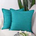 MADIZZ Set of 2 Linen Throw Pillow Covers 24x24 Inch Teal Soft Decorative Cushion Cover for Sofa Bedroom Pillow Shell