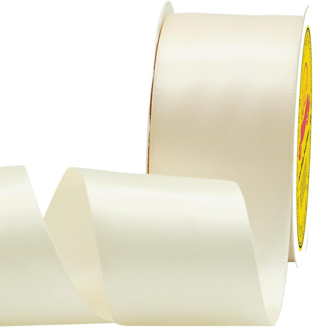 Double Face Ivory Satin Ribbon 2 inch X 25 Yards Polyester Ivory Ribbon for Gift Wrapping Very Suitable for Weddings Party Hair Bow Invitation Decorations and More